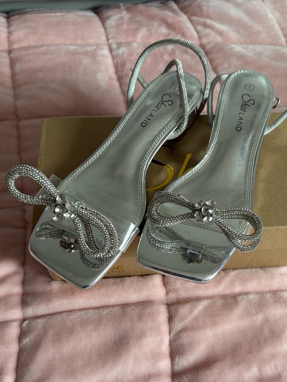 Shoe Land Silver Crystal Bow Ankle-Strap Sandals - Picture 1 of 2